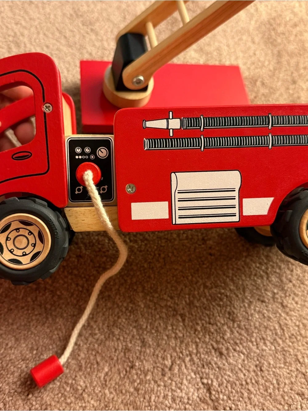 Red Wooden Fire Truck Toy with Pull Rope